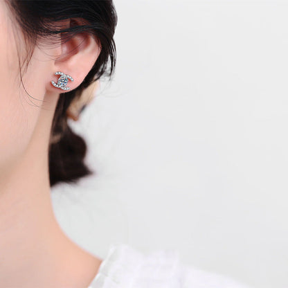 [Avelora]CHIC INTERLOCKING DOUBLE-C MOISSANITE STUD EARRINGS