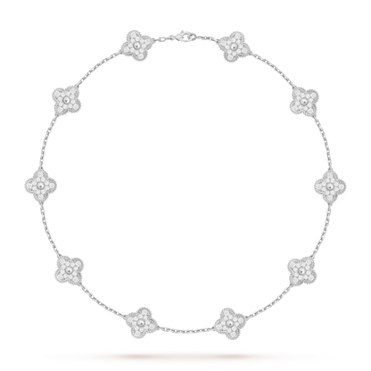 [Avelora]CLASSIC LUCKY 10-MOTIF CLOVER NECKLACE WHITE GOLD COLLECTION