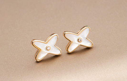 [Avelora]JEUX DE WHITE MOP ROSE GOLD DIAMOND EARRINGS