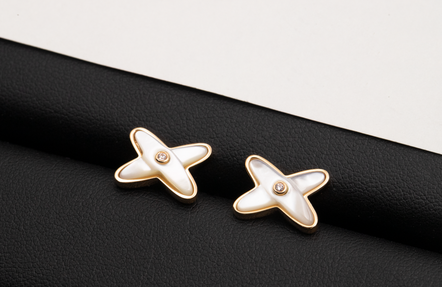 [Avelora]JEUX DE WHITE MOP ROSE GOLD DIAMOND EARRINGS