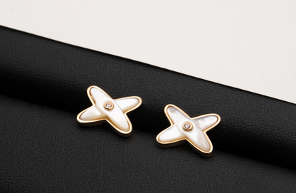 [Avelora]JEUX DE WHITE MOP ROSE GOLD DIAMOND EARRINGS