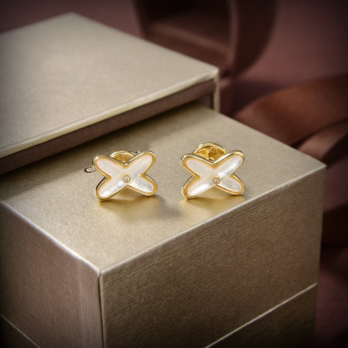 [Avelora]JEUX DE WHITE MOP GOLD DIAMOND EARRINGS