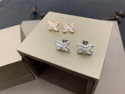 [Avelora]JEUX DE WHITE MOP SILVER DIAMOND EARRINGS