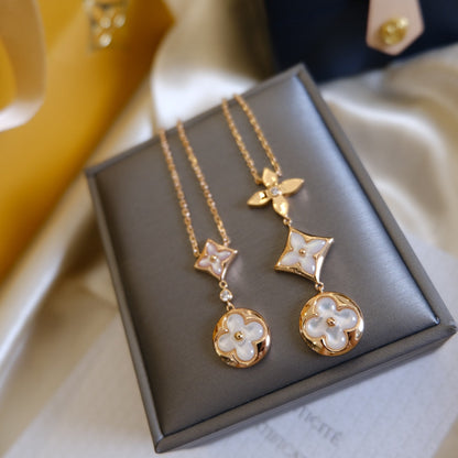 [Avelora]COLOR BLOSSOM LARIAT NECKLACE ROSE GOLD WHITE MOTHER PEARL AND DIAMOND