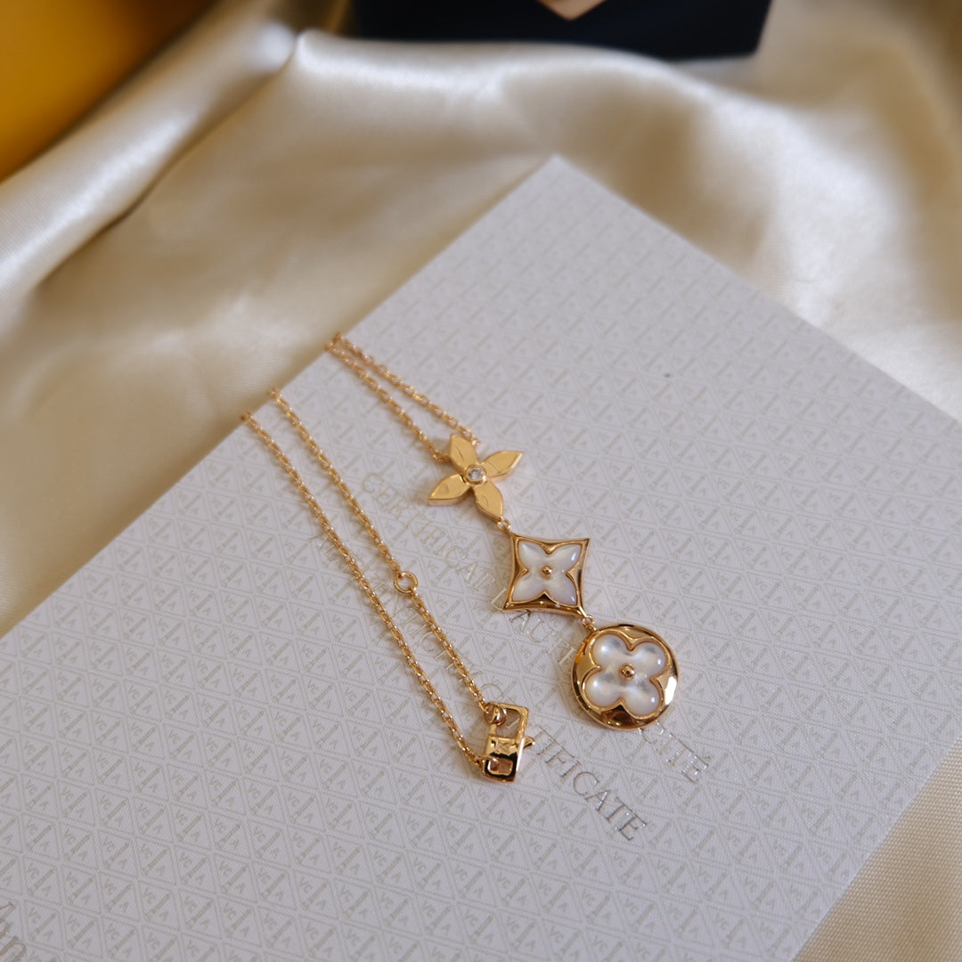 [Avelora]COLOR BLOSSOM LARIAT NECKLACE ROSE GOLD WHITE MOTHER PEARL AND DIAMOND
