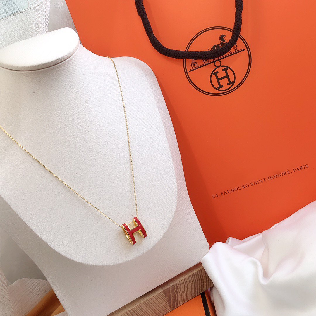 [Avelora]HM CLIC RED ENAMEL GOLD NECKLACE