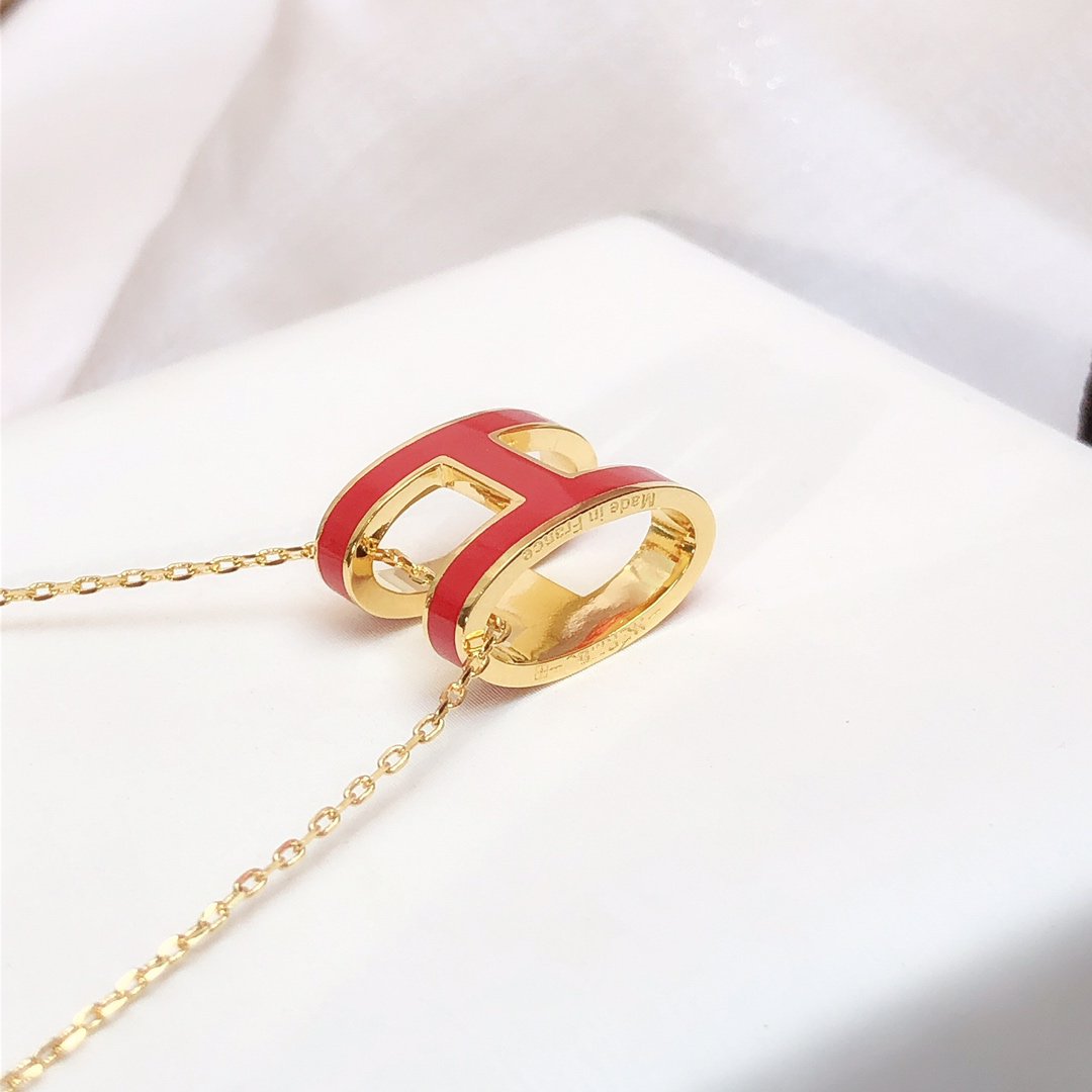 [Avelora]HM CLIC RED ENAMEL GOLD NECKLACE