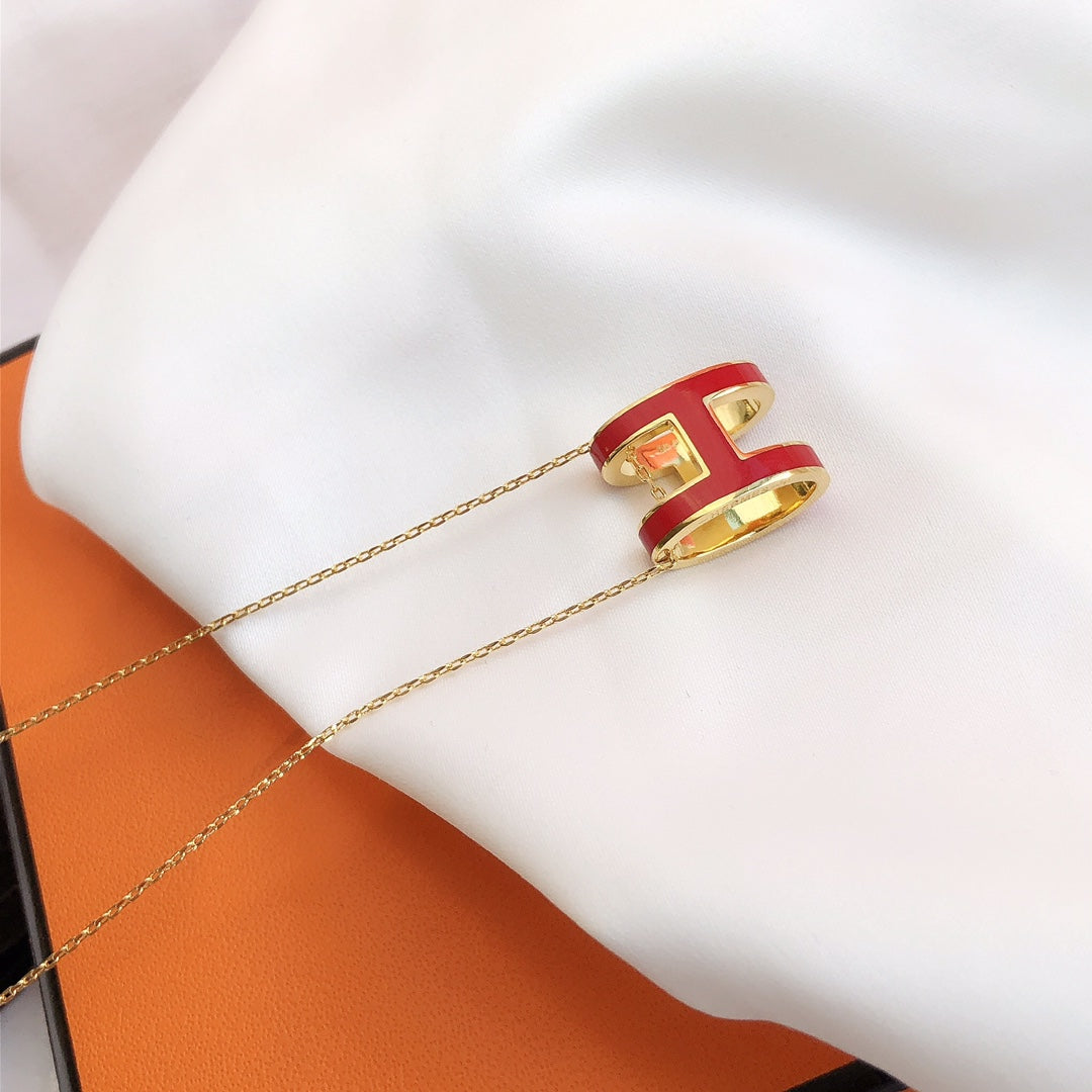 [Avelora]HM CLIC RED ENAMEL GOLD NECKLACE