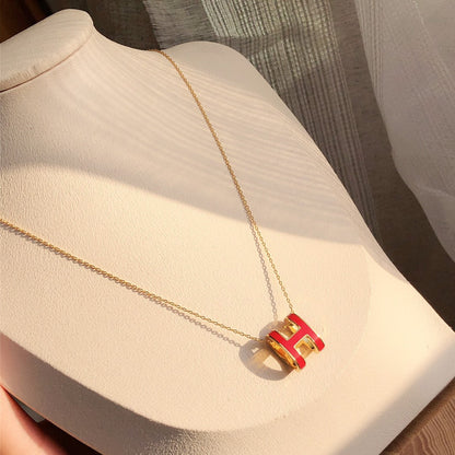 [Avelora]HM CLIC RED ENAMEL GOLD NECKLACE