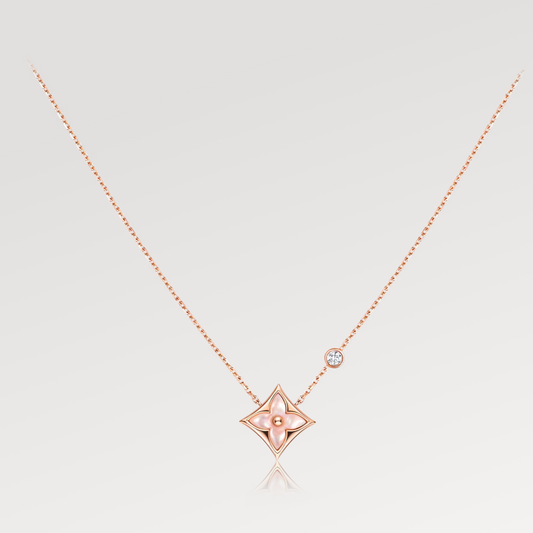 [Avelora]STAR PINK MOP 1 DIAMOND ROSE GOLD NECKLACE