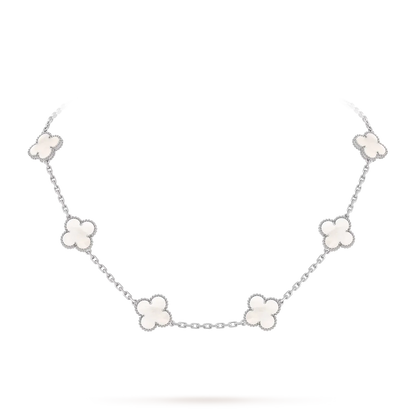 [Avelora]CLASSIC LUCKY 10-MOTIF CLOVER NECKLACE WHITE GOLD COLLECTION