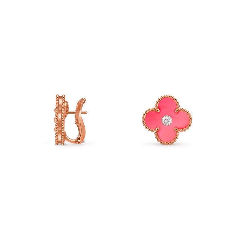 [Avelora]15MM CLOVER FLOWER STUD EARRINGS DIAMOND-ROSE GOLD COLLECTION