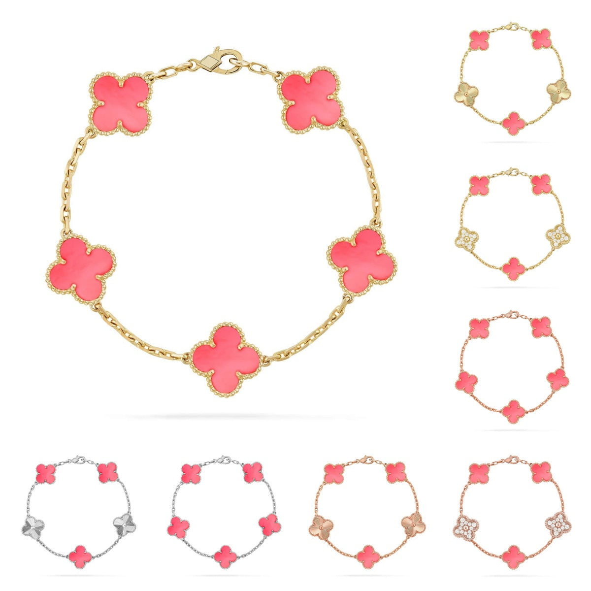 [Avelora]LUCKY CLOVER 5-MOTIF BRACELET - PINK MOTHER-OF-PEARL COLLECTION