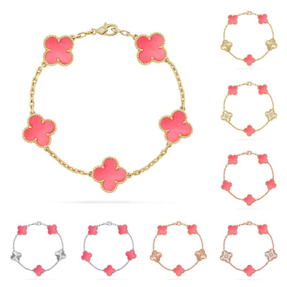 [Avelora]LUCKY CLOVER 5-MOTIF BRACELET - PINK MOTHER-OF-PEARL COLLECTION