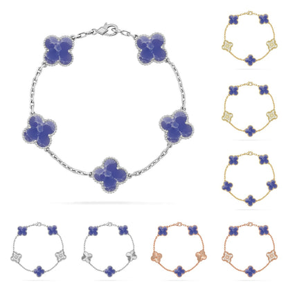 [Avelora]LUCKY CLOVER 5-MOTIF BRACELET - BLUE LARIMAR COLLECTION