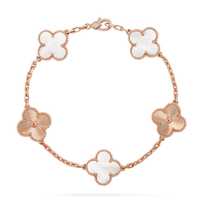 [Avelora]LUCKY CLOVER 5-MOTIF BRACELET - WHITE MOTHER-OF-PEARL COLLECTION