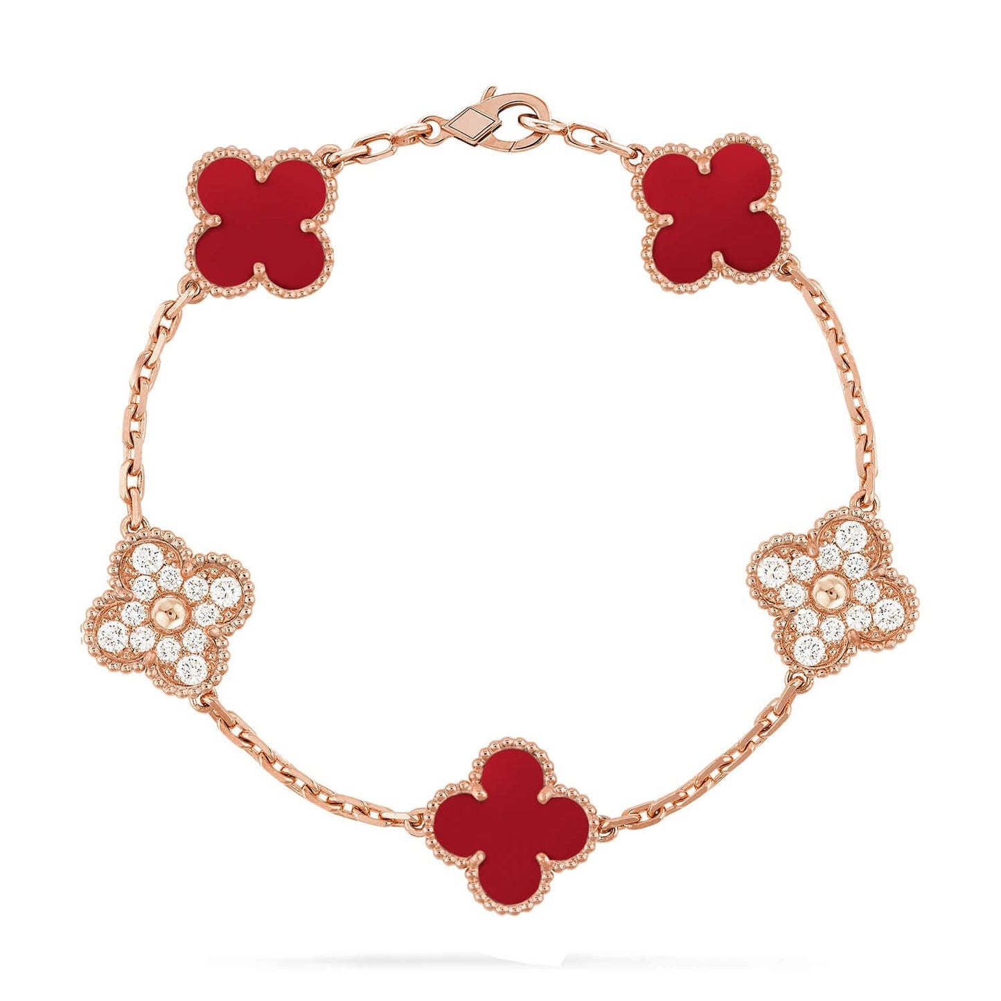 [Avelora]LUCKY CLOVER 5-MOTIF BRACELET - RED CARNELIAN COLLECTION