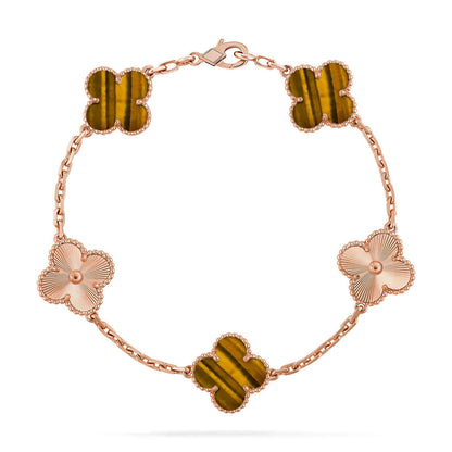 [Avelora]LUCKY CLOVER 5-MOTIF BRACELET -  TIGER’S EYE COLLECTION