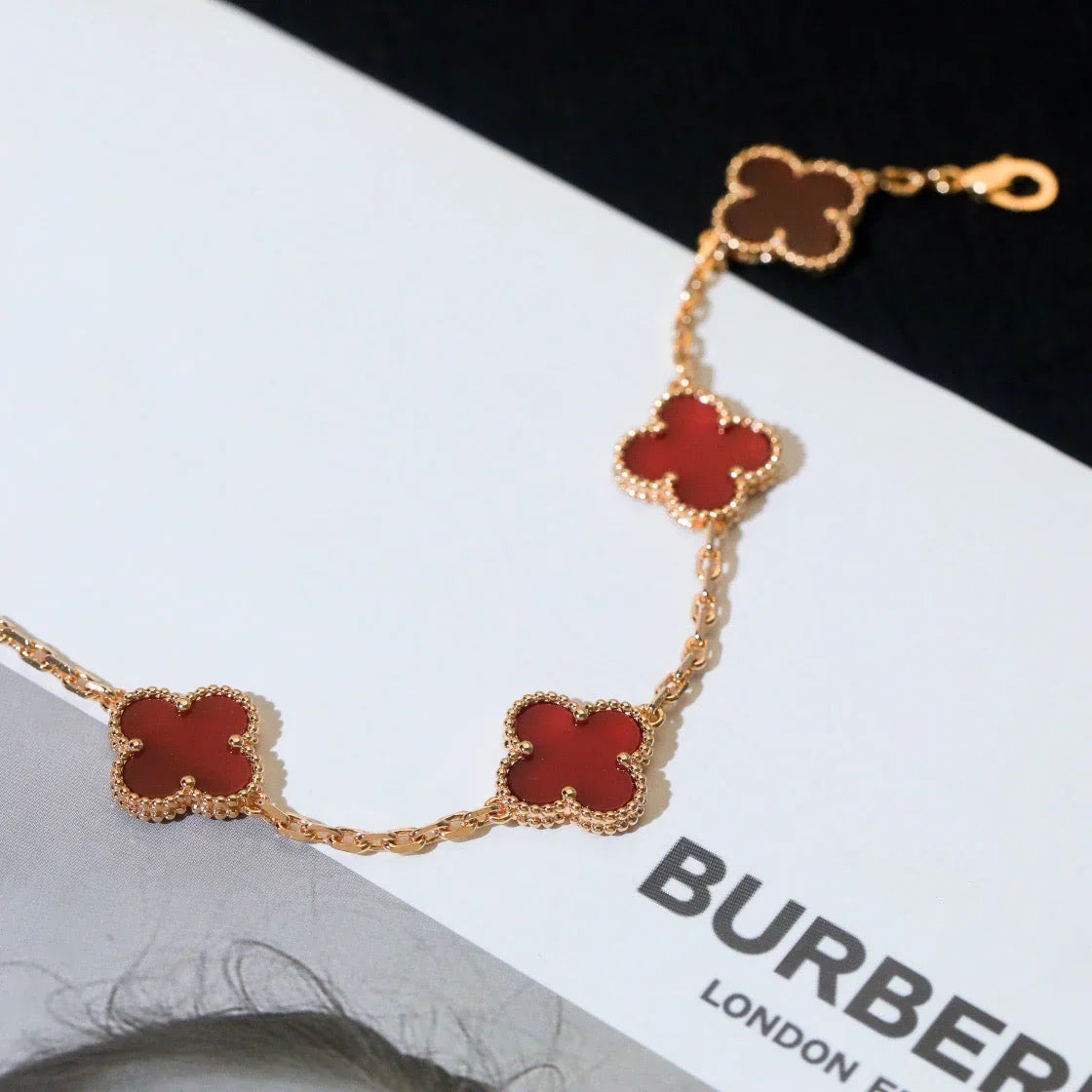[Avelora]LUCKY CLOVER 5-MOTIF BRACELET - RED CARNELIAN COLLECTION
