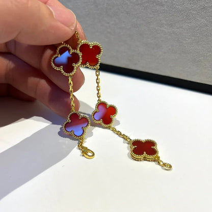 [Avelora]LUCKY CLOVER 5-MOTIF BRACELET - RED CARNELIAN COLLECTION