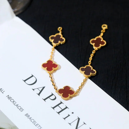 [Avelora]LUCKY CLOVER 5-MOTIF BRACELET - RED CARNELIAN COLLECTION