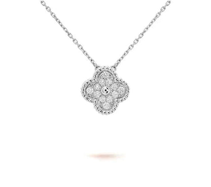 [Avelora]15MM CLOVER FLOWER PENDANT NECKLACE WHITE GOLD COLLECTION