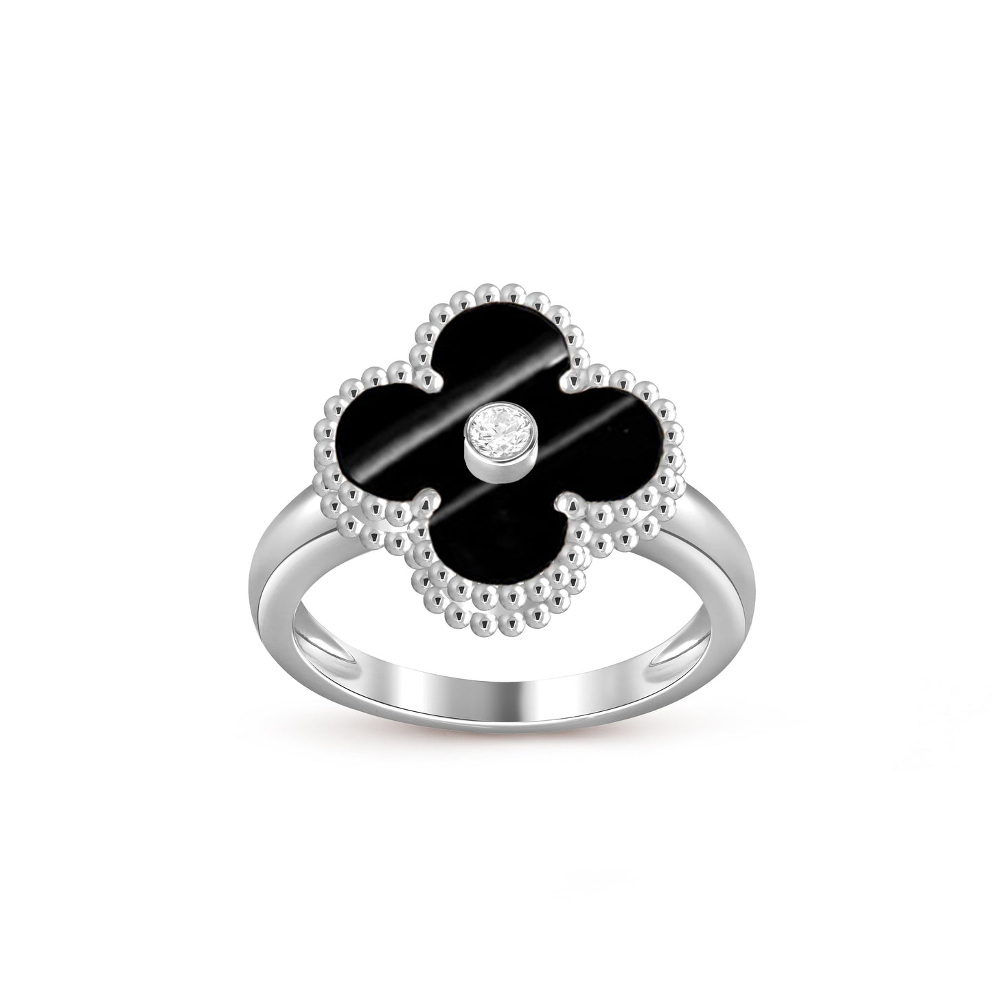 [Avelora]LUCKY CLOVER DIAMOND-ACCENT WHITE GOLD RING COLLECTION