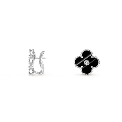[Avelora]15MM CLOVER FLOWER STUD EARRINGS DIAMOND-WHITE GOLD COLLECTION