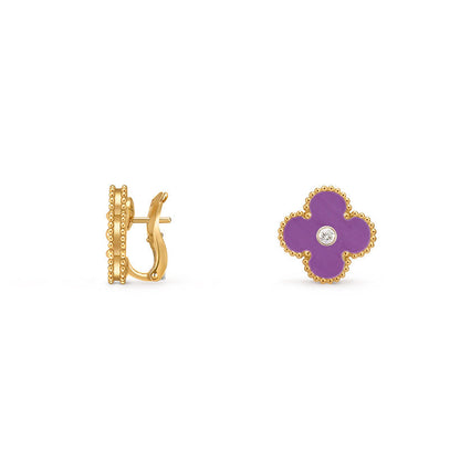 [Avelora]15MM CLOVER FLOWER STUD EARRINGS DIAMOND-GOLD COLLECTION