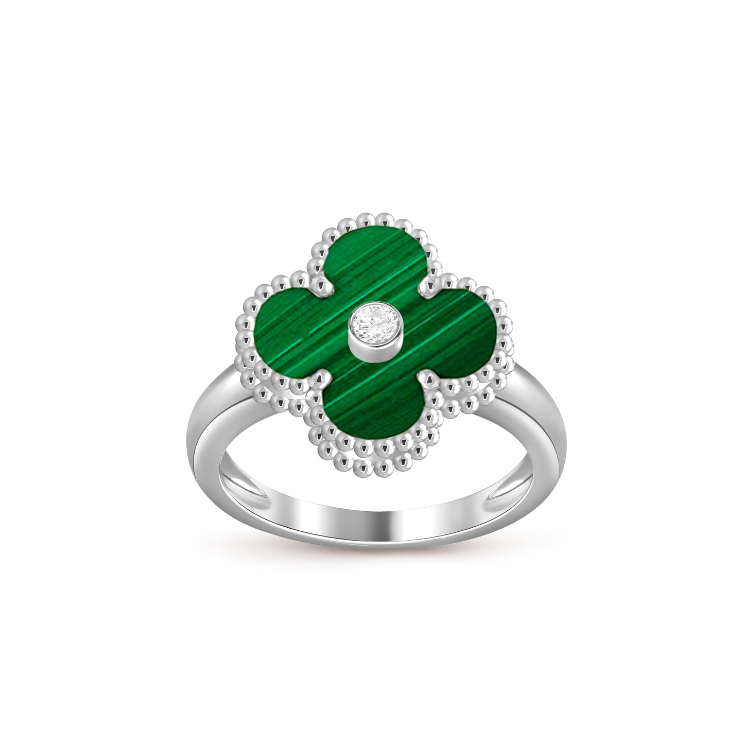 [Avelora]LUCKY CLOVER DIAMOND-ACCENT WHITE GOLD RING COLLECTION