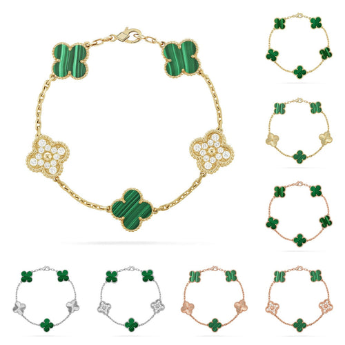 [Avelora]LUCKY CLOVER 5-MOTIF BRACELET - MALACHITE COLLECTION