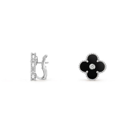 [Avelora]15MM CLOVER FLOWER STUD EARRINGS DIAMOND-WHITE GOLD COLLECTION