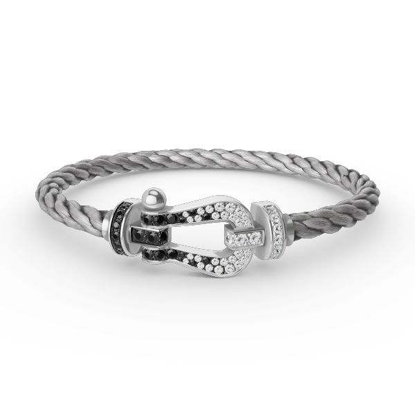 [Avelora]FORCE LARGE HORSESHOE BLACK & WHITE DIAMOND BRACELET - WHITE GOLD