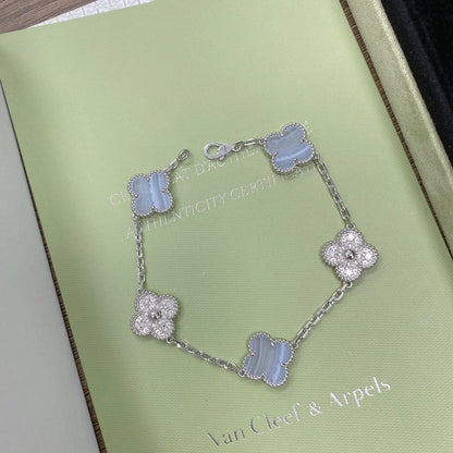 [Avelora]LUCKY CLOVER 5-MOTIF BRACELET - PURPLE CHALCEDONY COLLECTION