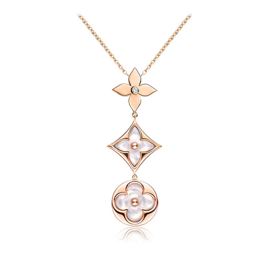 [Avelora]COLOR BLOSSOM LARIAT NECKLACE ROSE GOLD WHITE MOTHER PEARL AND DIAMOND