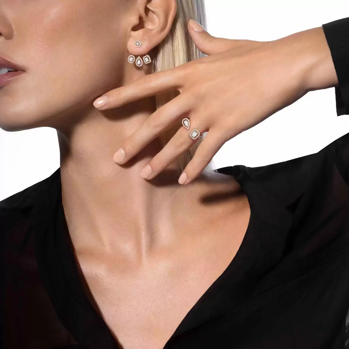 [Avelora]MY TWIN TRIO DIAMOND EARRINGS