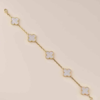 [Avelora]LUCKY CLOVER 5-MOTIF BRACELET - WHITE MOTHER-OF-PEARL COLLECTION