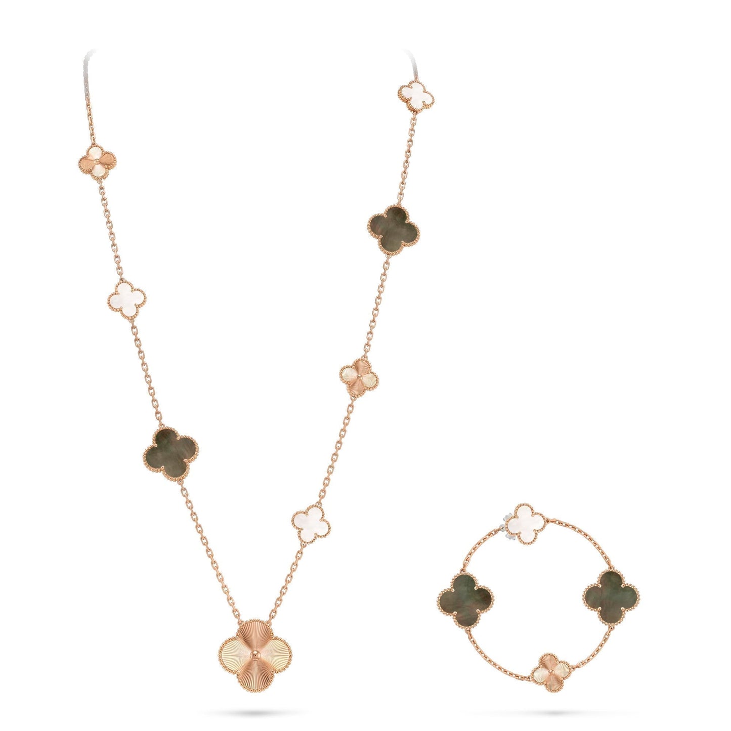 [Avelora]DETACHABLE 15-MOTIF CLOVER STATEMENT SET - GREY MOTHER-OF-PEARL & LASER