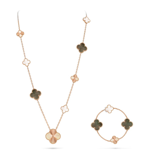 [Avelora]DETACHABLE 15-MOTIF CLOVER STATEMENT SET - GREY MOTHER-OF-PEARL & LASER