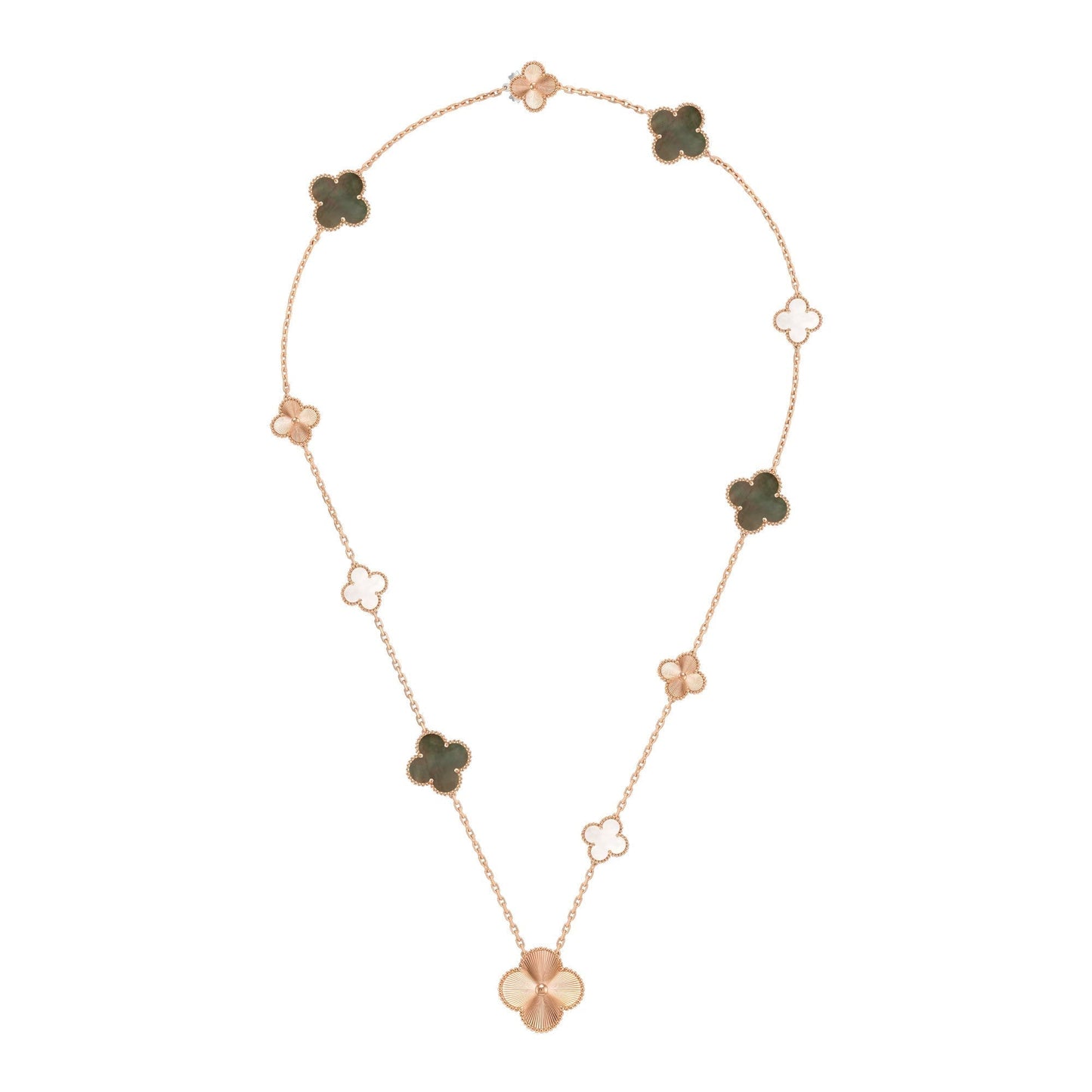 [Avelora]DETACHABLE 15-MOTIF CLOVER STATEMENT SET - GREY MOTHER-OF-PEARL & LASER