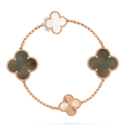 [Avelora]DETACHABLE 15-MOTIF CLOVER STATEMENT SET - GREY MOTHER-OF-PEARL & LASER