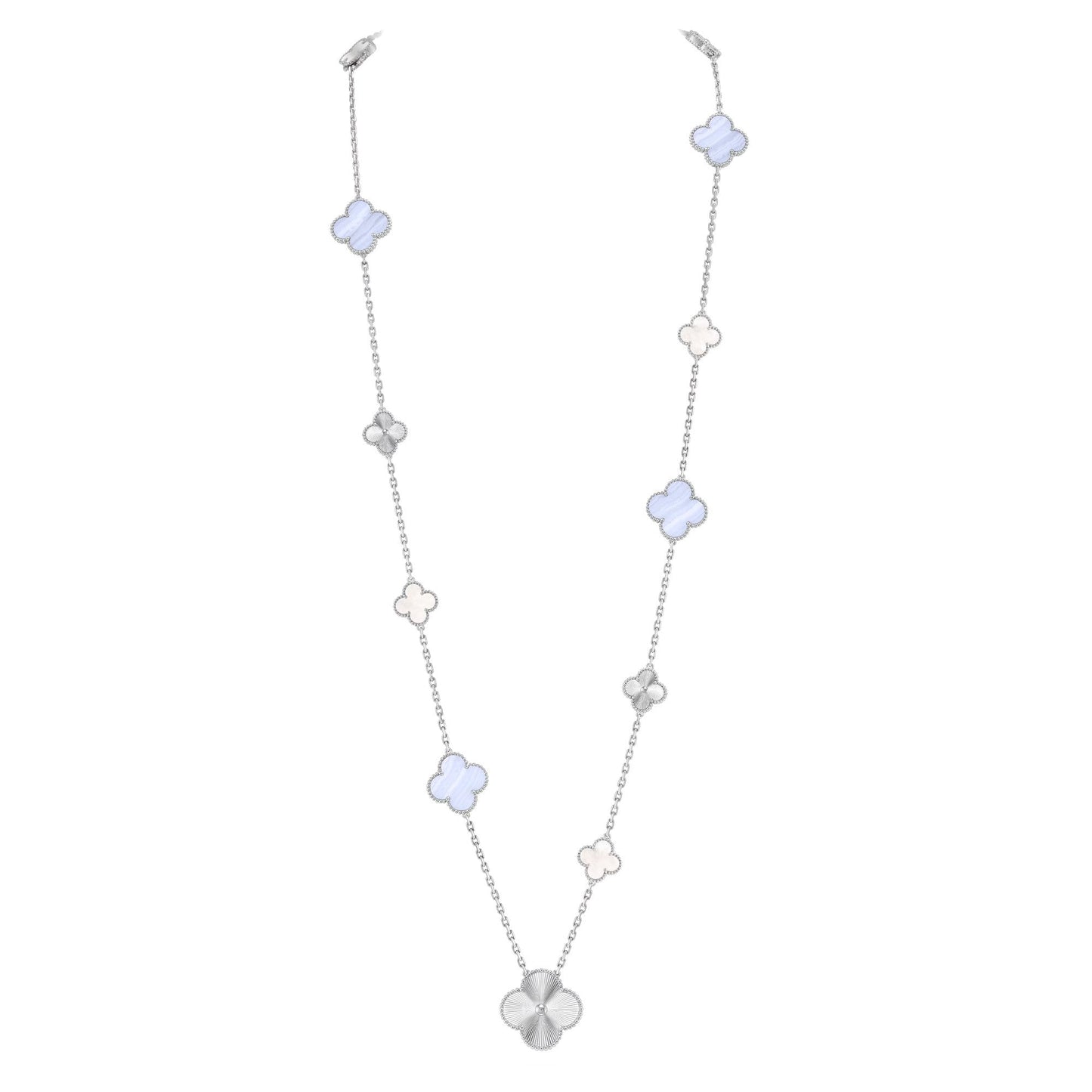 [Avelora]DETACHABLE 15-MOTIF CLOVER STATEMENT SET - PURPLE CHALCEDONY & LASER