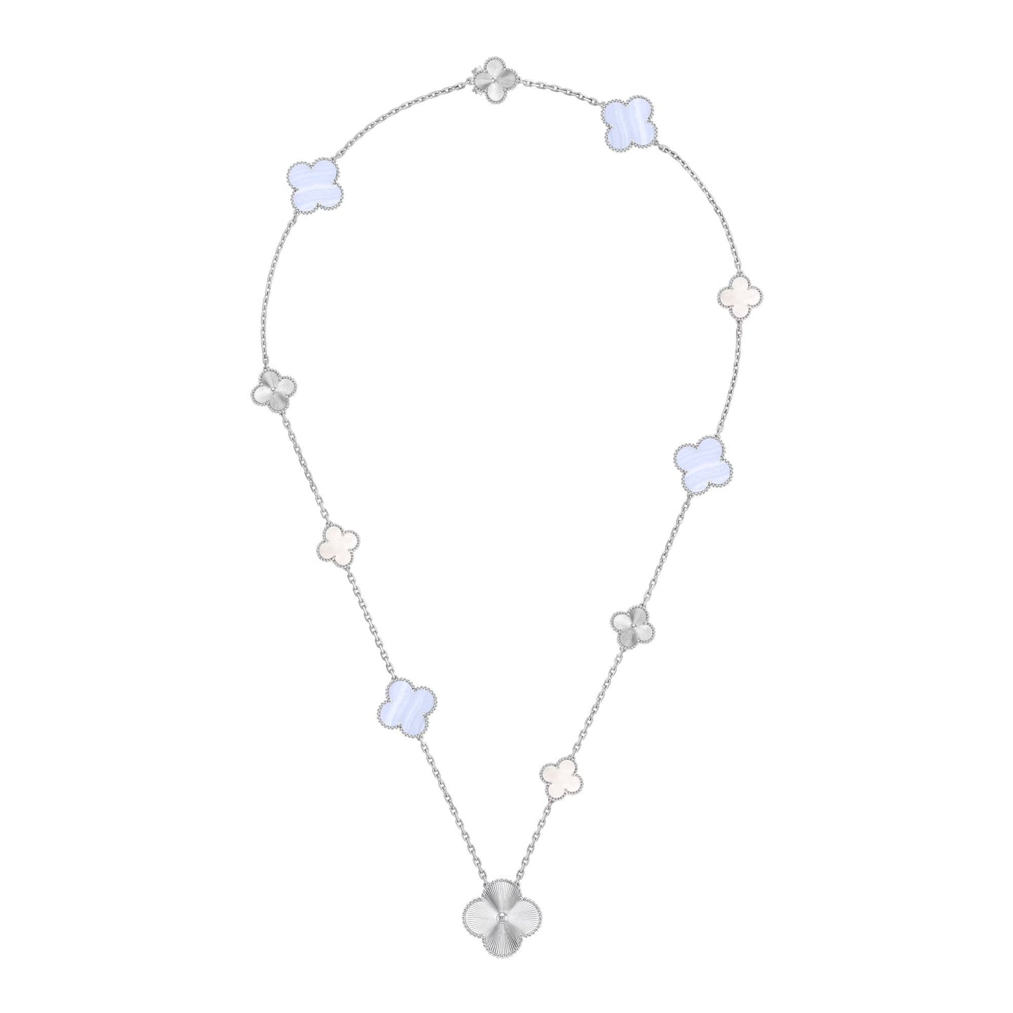 [Avelora]DETACHABLE 15-MOTIF CLOVER STATEMENT SET - PURPLE CHALCEDONY & LASER