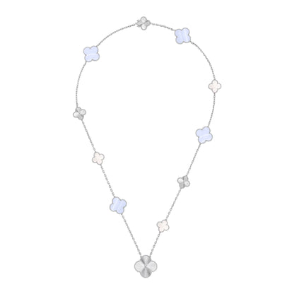 [Avelora]DETACHABLE 15-MOTIF CLOVER STATEMENT SET - PURPLE CHALCEDONY & LASER