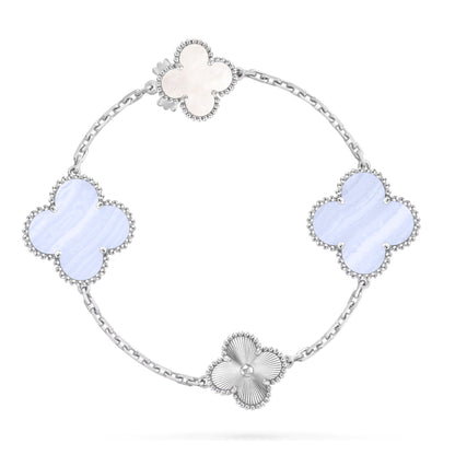 [Avelora]DETACHABLE 15-MOTIF CLOVER STATEMENT SET - PURPLE CHALCEDONY & LASER