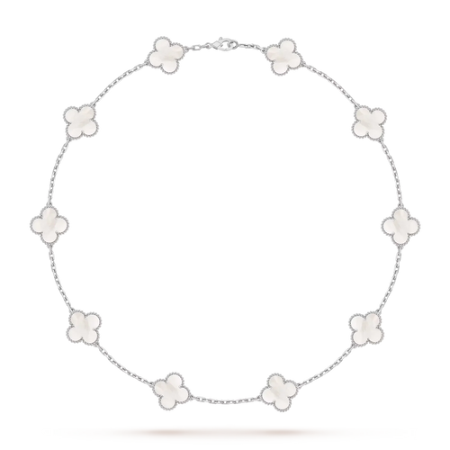 [Avelora]CLASSIC LUCKY 10-MOTIF CLOVER NECKLACE WHITE GOLD COLLECTION