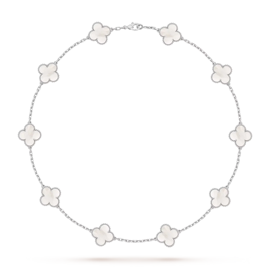 [Avelora]CLASSIC LUCKY 10-MOTIF CLOVER NECKLACE WHITE GOLD COLLECTION