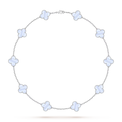 [Avelora]CLASSIC LUCKY 10-MOTIF CLOVER NECKLACE WHITE GOLD COLLECTION
