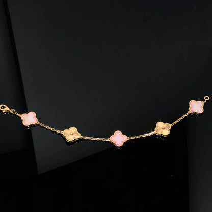 [Avelora]LUCKY CLOVER 5-MOTIF BRACELET - PINK MOTHER-OF-PEARL COLLECTION